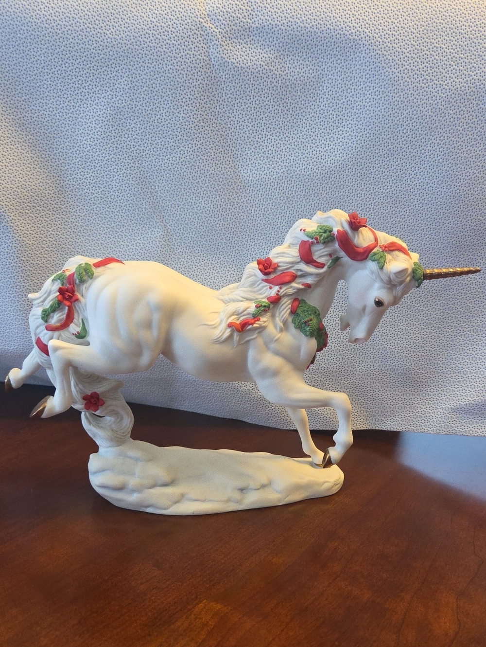 White Decorative Unicorn Figurine with Red & Green Accents